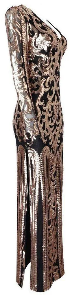 Gold-Sequin-Embellished Gown