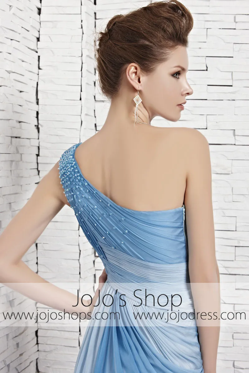 Grecian Changing Blue One Shoulder Beauty Pageant Evening Dress CX881121