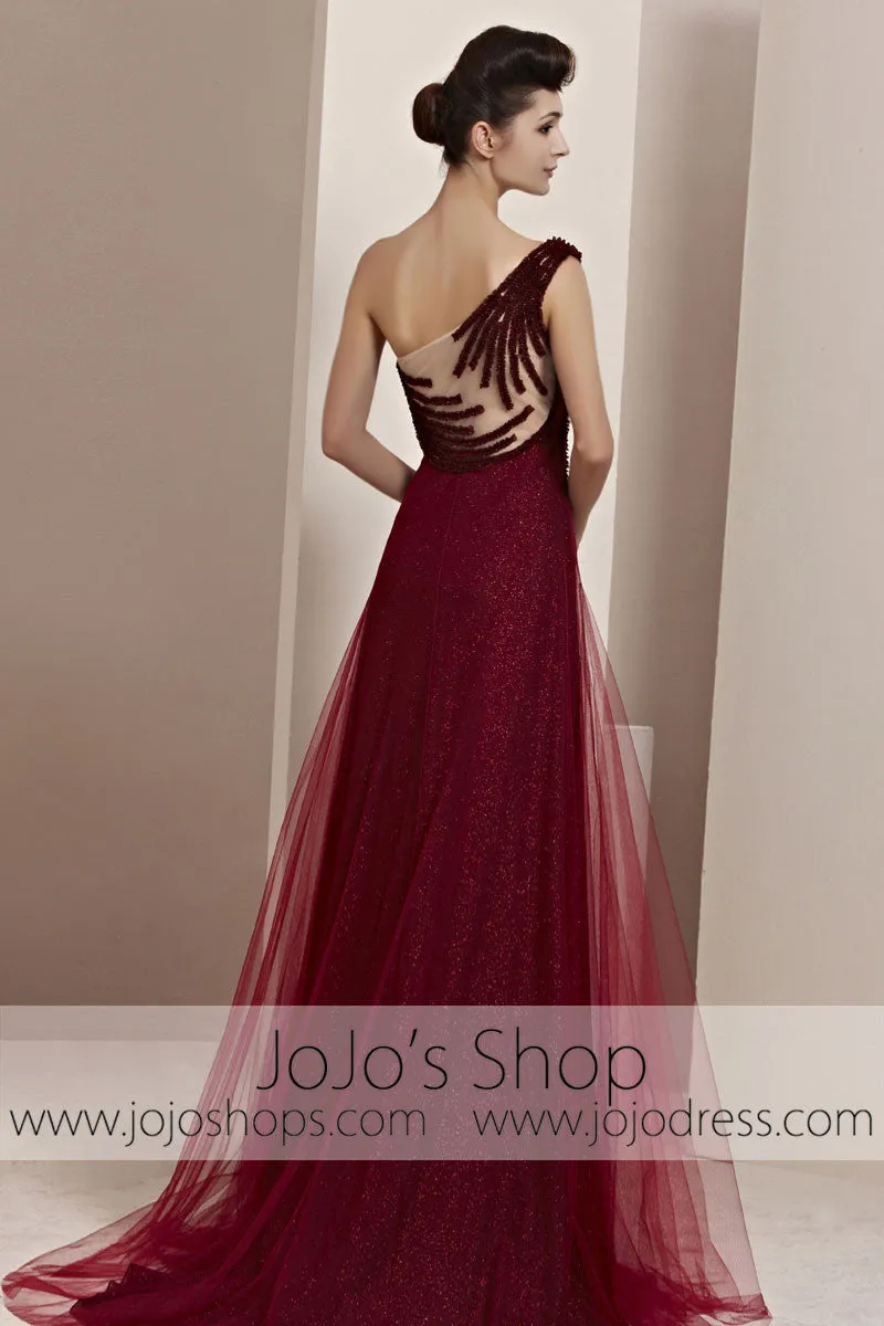 Grecian One Shoulder Burgundy Red Prom Wedding Evening Cocktail Dress CX830111