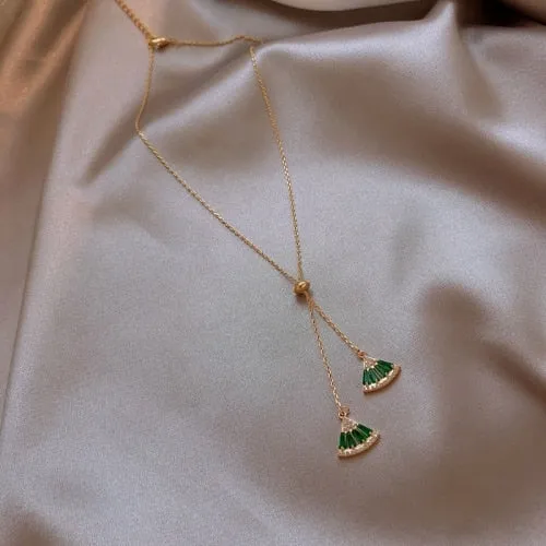 green zircon crystal fan shaped geometric necklace pendant