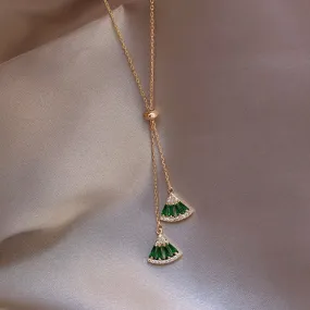 green zircon crystal fan shaped geometric necklace pendant