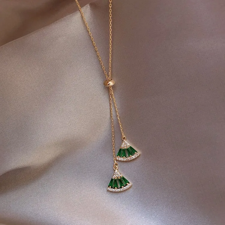 green zircon crystal fan shaped geometric necklace pendant