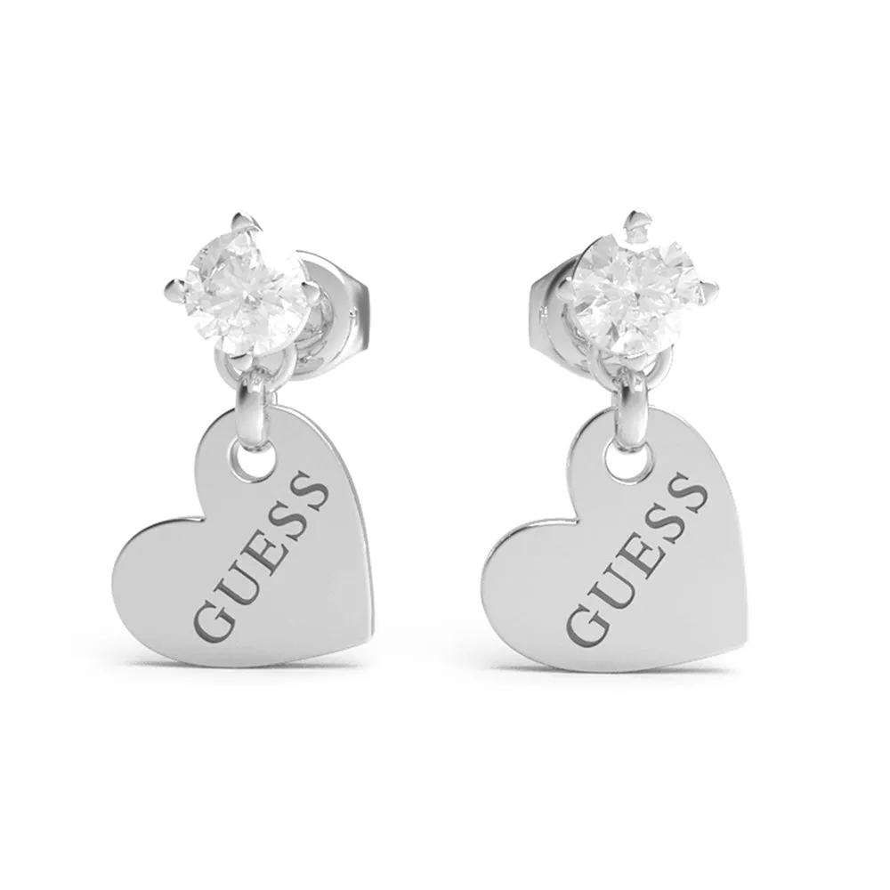 Guess Stainless Steel Crystal & 10mm Heart Earrings