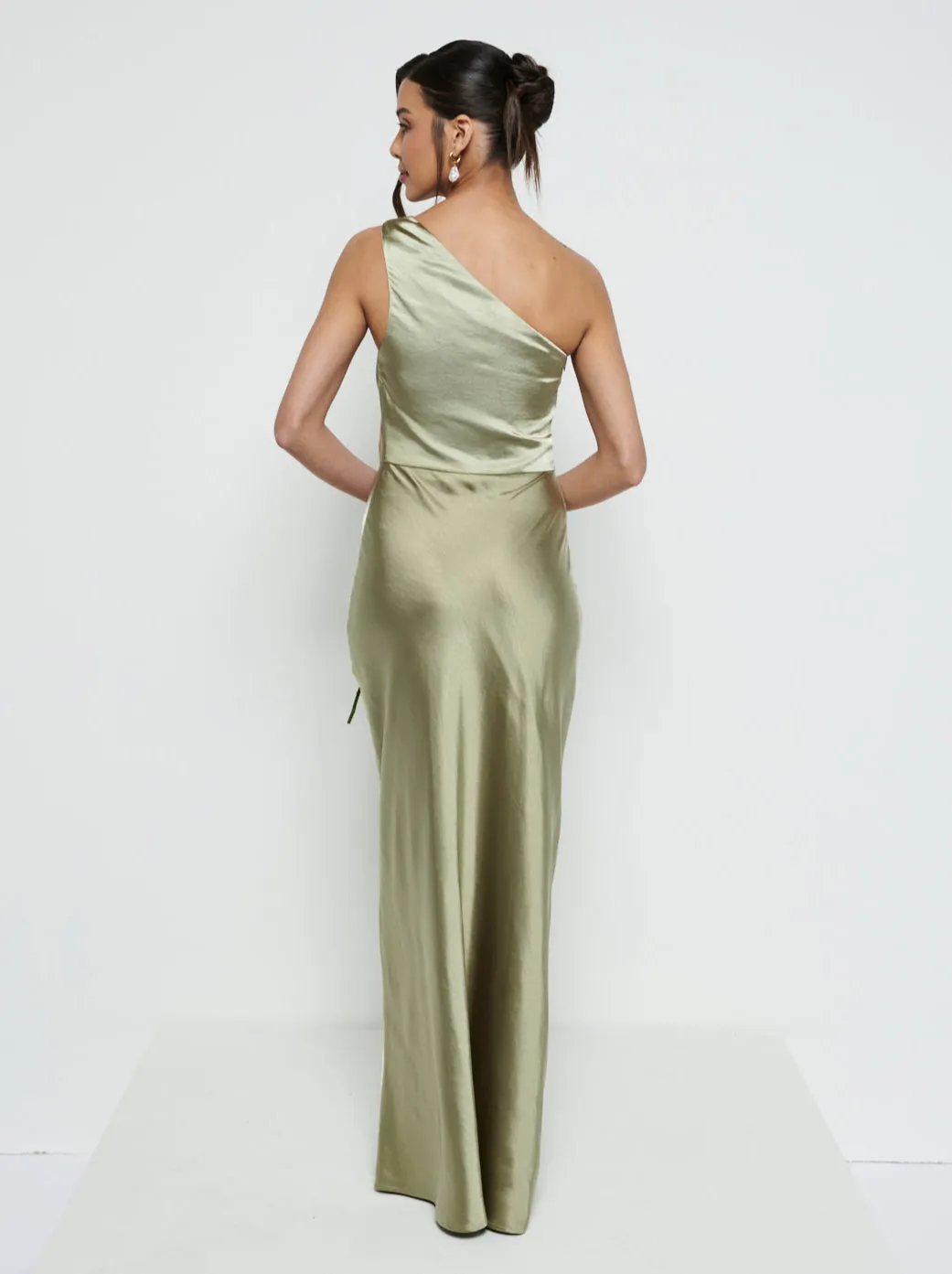 Juliet Ruched Maxi Bridesmaid Dress - Matte Olive