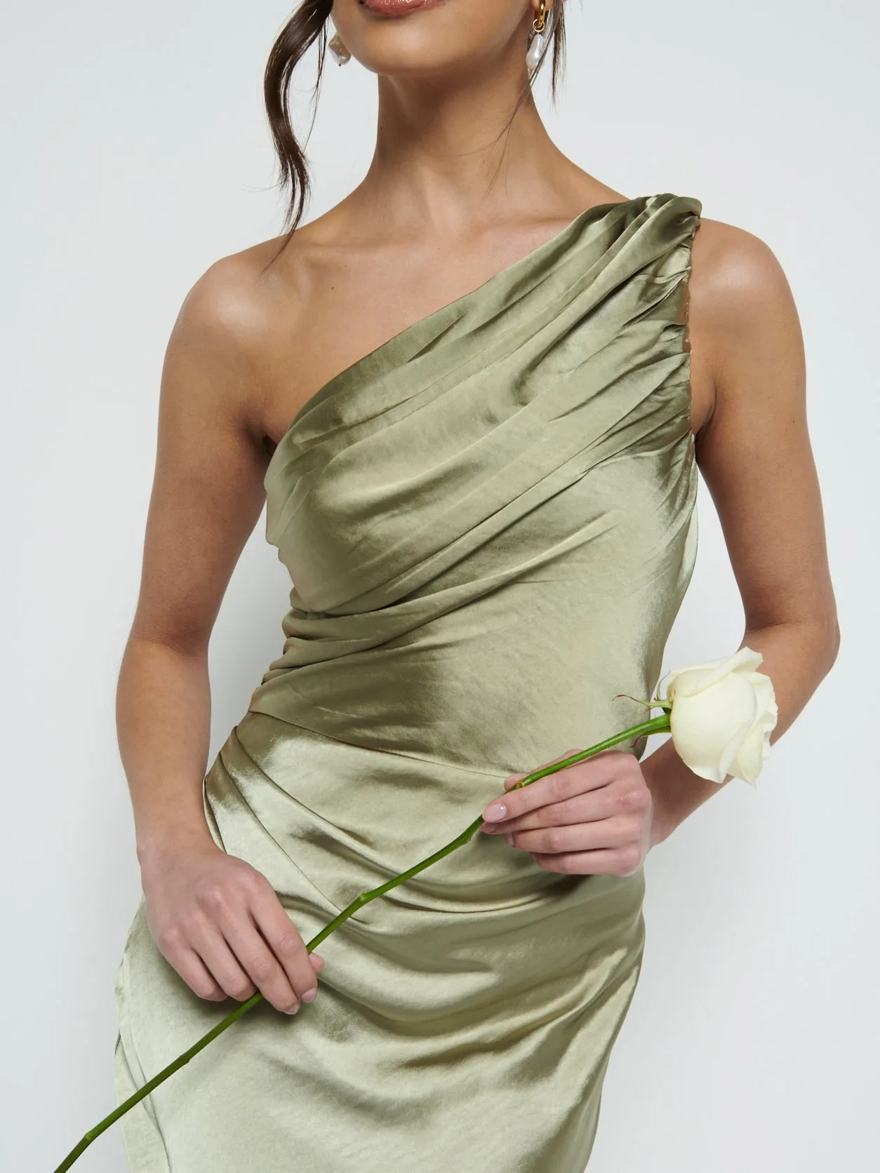 Juliet Ruched Maxi Bridesmaid Dress - Matte Olive