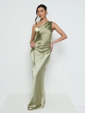 Juliet Ruched Maxi Bridesmaid Dress - Matte Olive