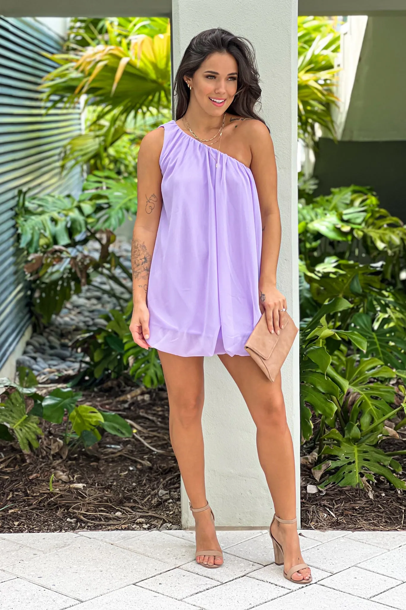 Lilac Bubble One Shoulder Dress