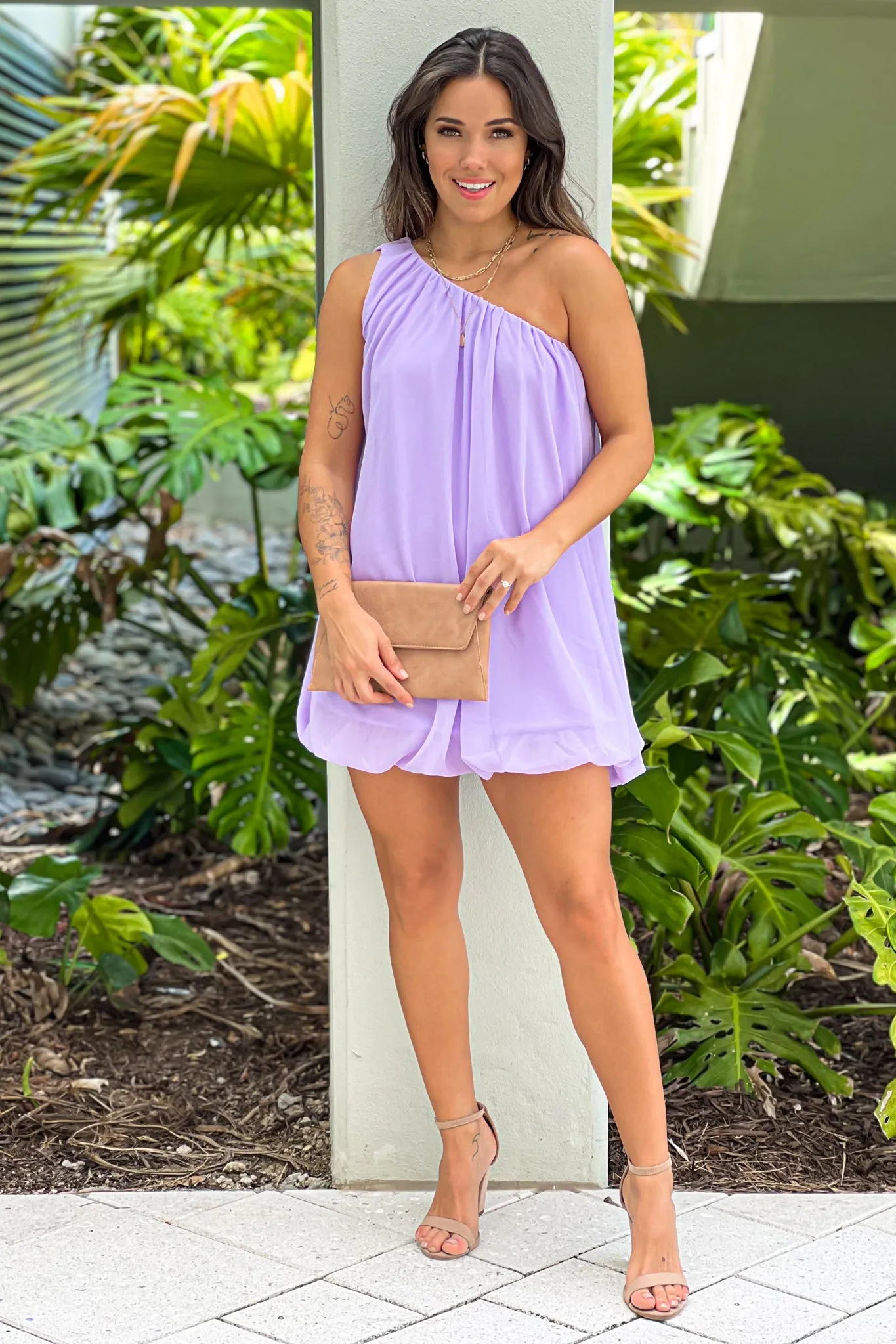 Lilac Bubble One Shoulder Dress