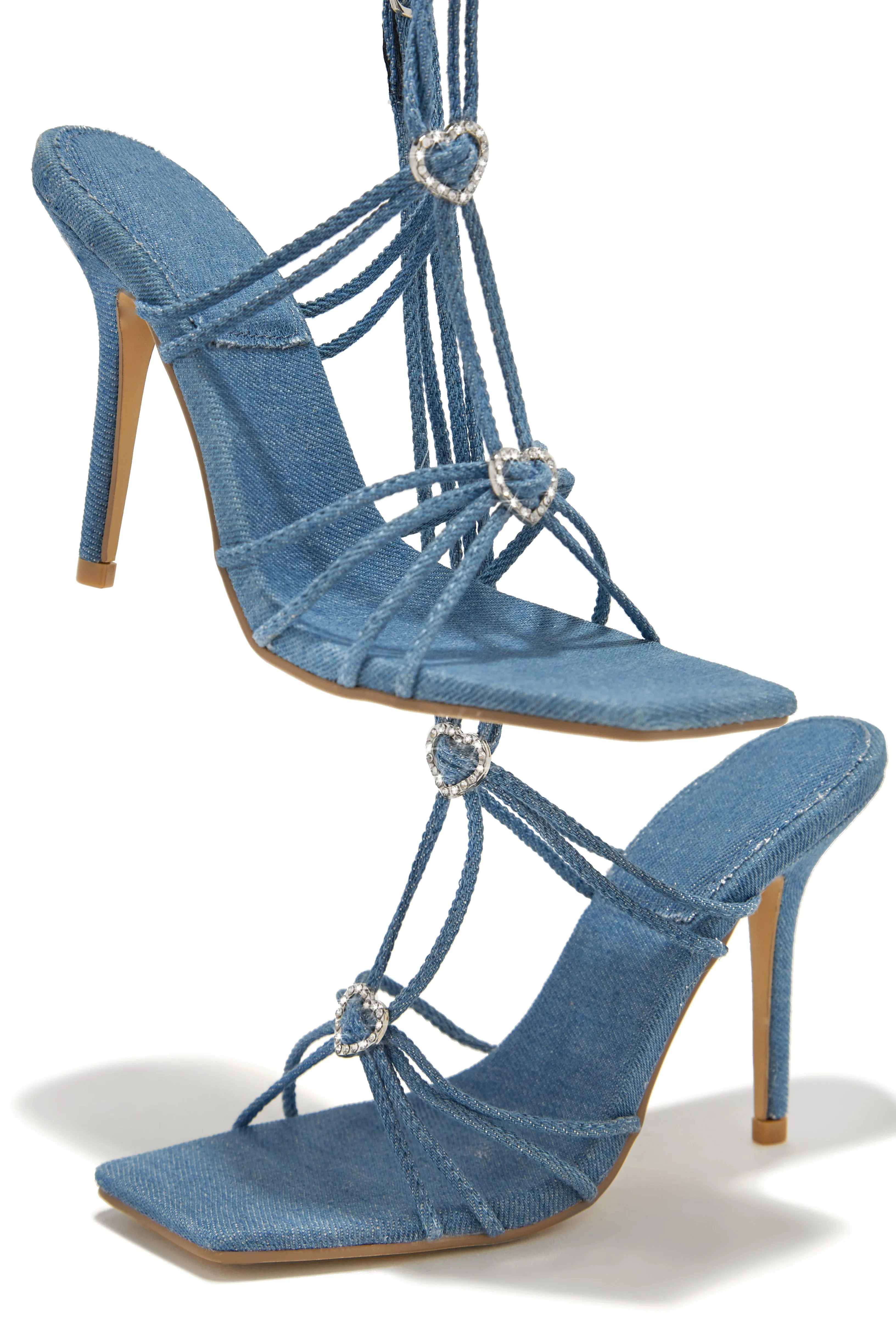 Lovestruck Embellished Strappy High Heels - Denim