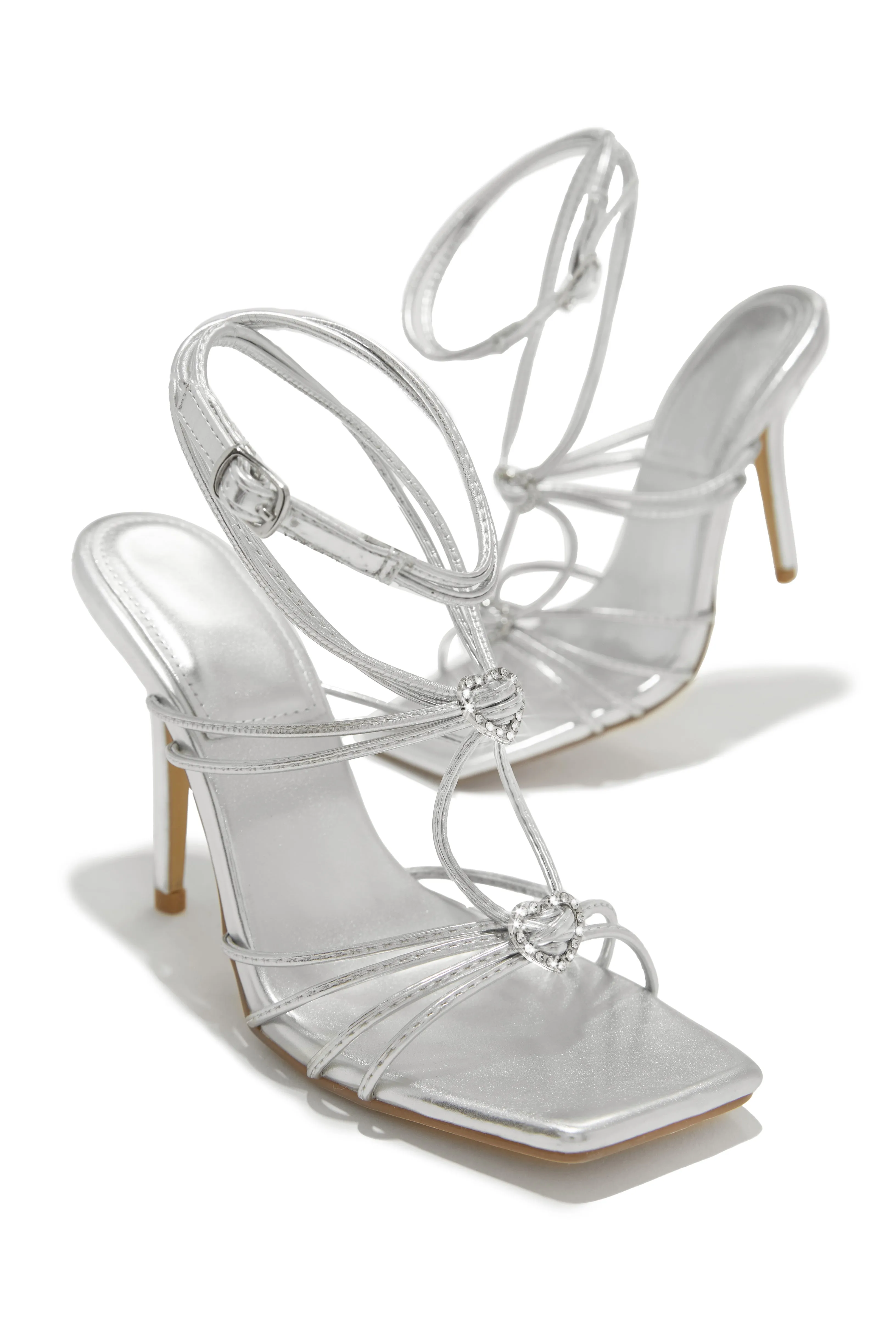 Lovestruck Embellished Strappy High Heels - Silver