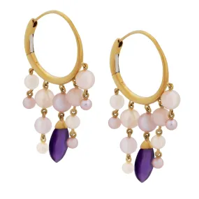 Mimi Milano Amethyst Pearl 18k Yellow Gold Hoop Earrings