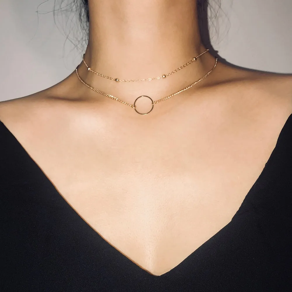 Modern Choker Necklace Two Layers