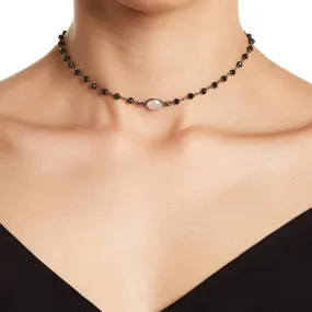 Moonstone and Black Spinel Rosary Choker Necklace