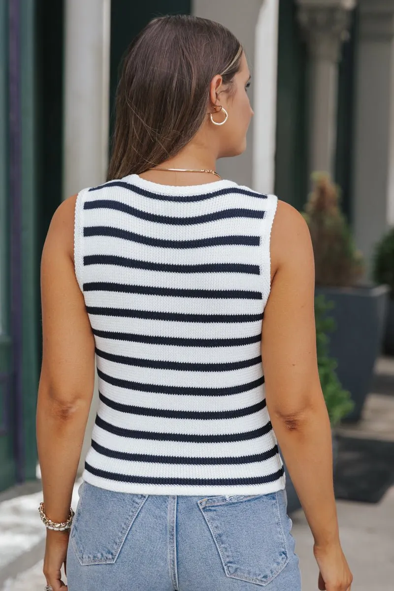 Navy Striped Button Up Sweater Vest - FINAL SALE