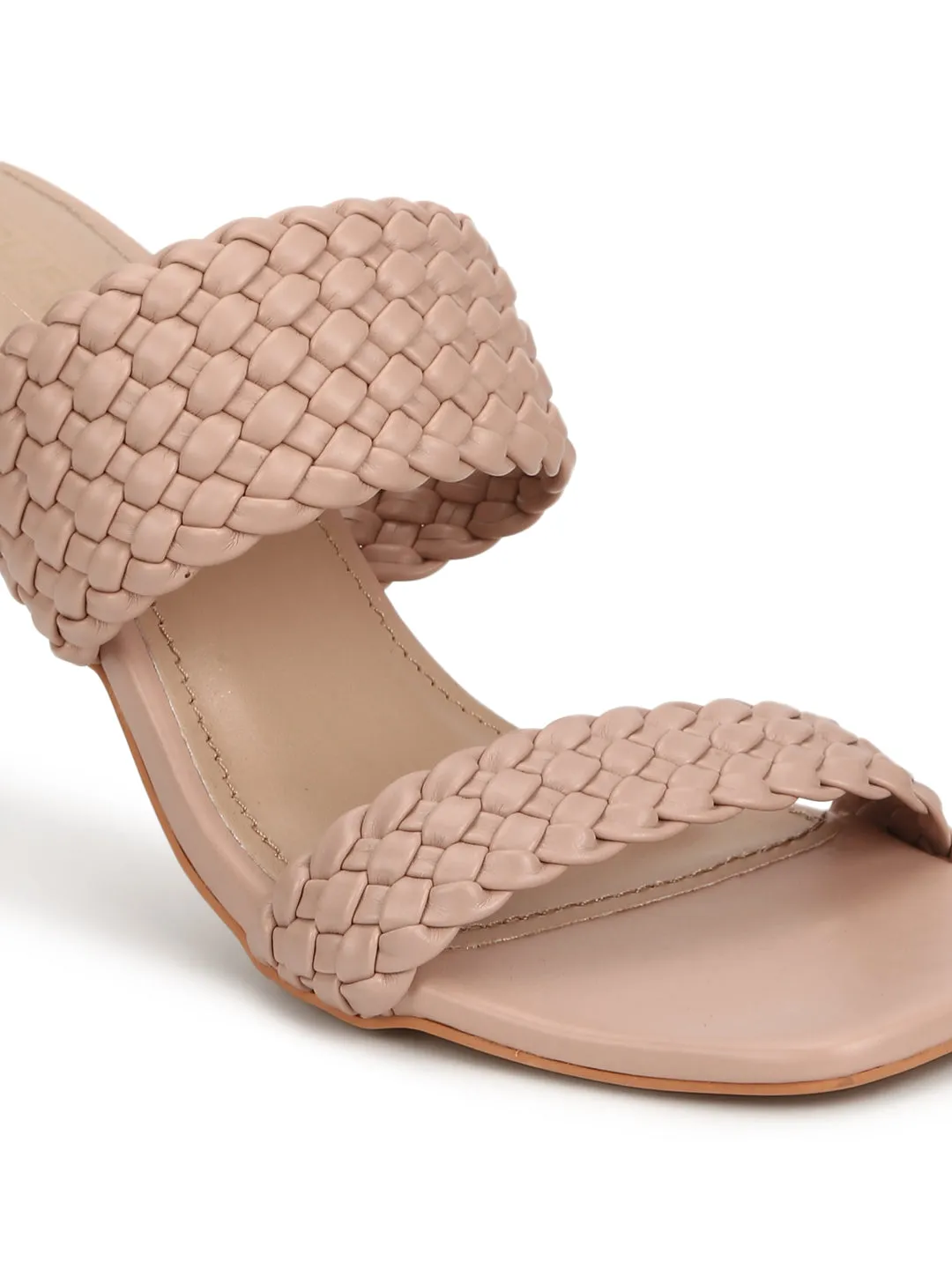 Nude Pink PU Braided Stiletto Mules