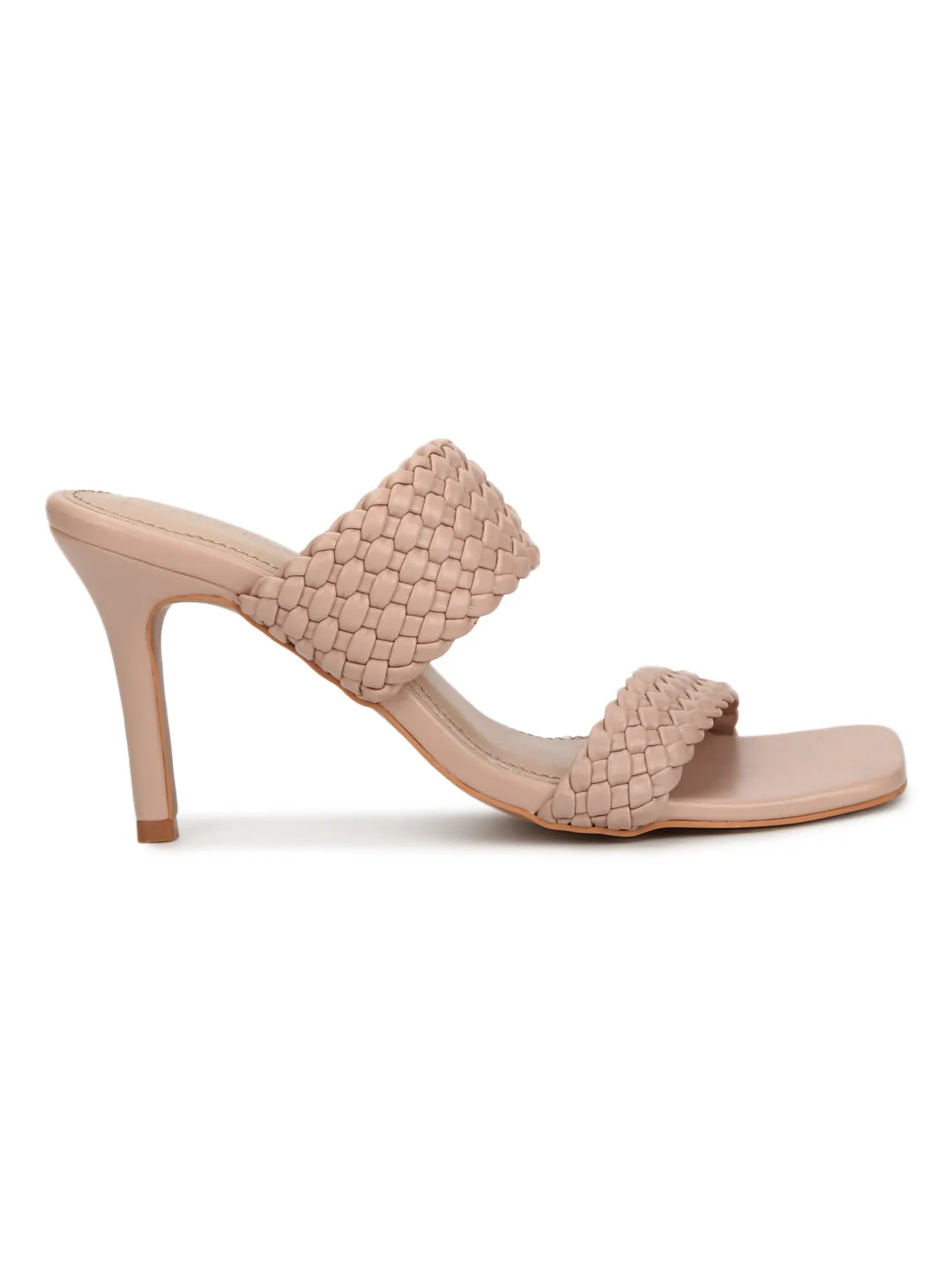 Nude Pink PU Braided Stiletto Mules