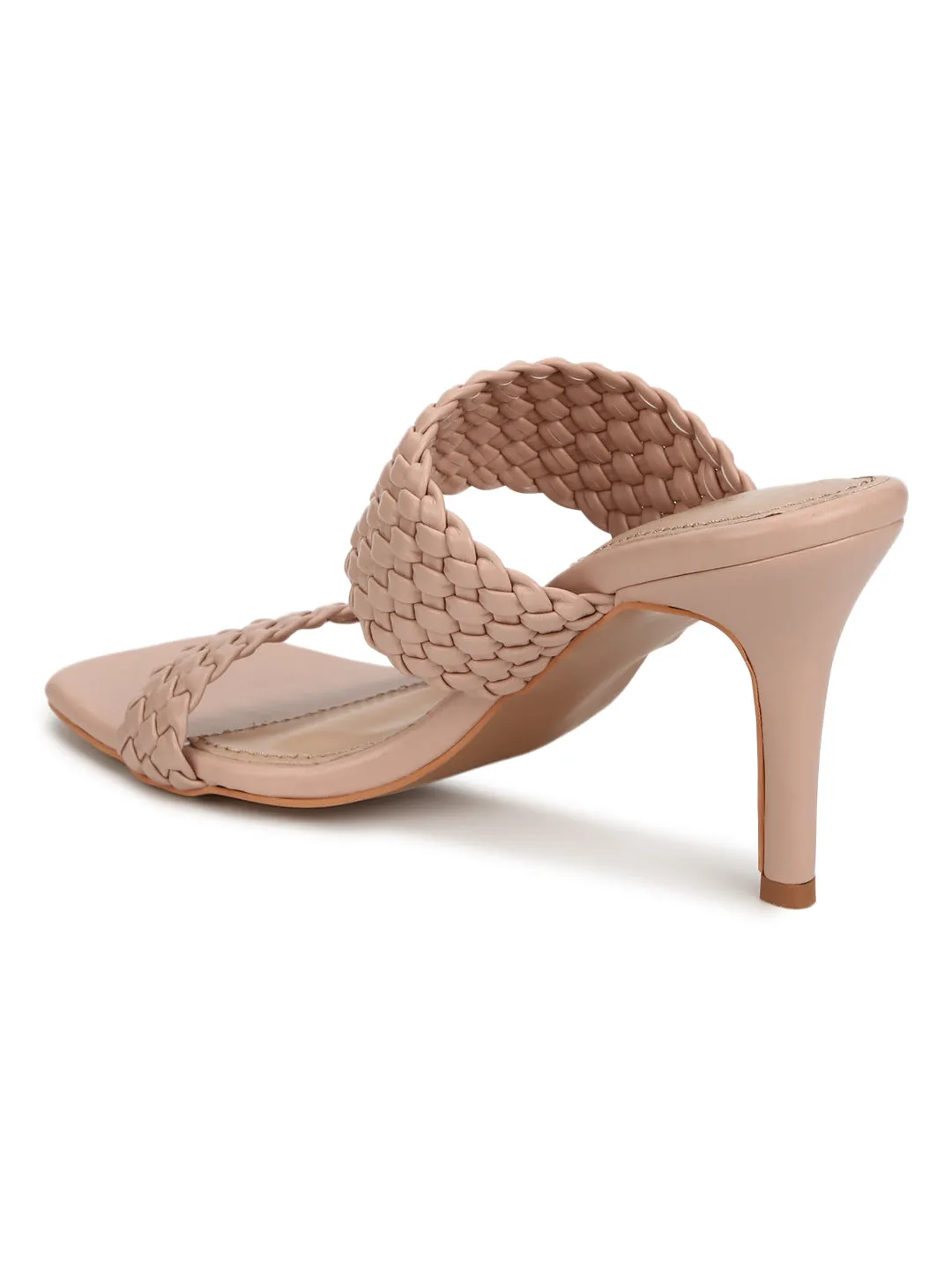 Nude Pink PU Braided Stiletto Mules