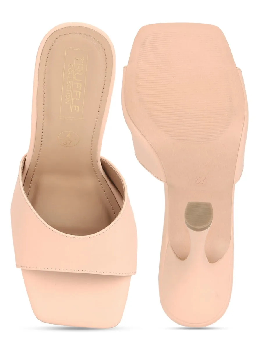 Nude PU Stiletto Mules