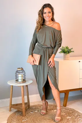 Olive One Shoulder Ruched Dress