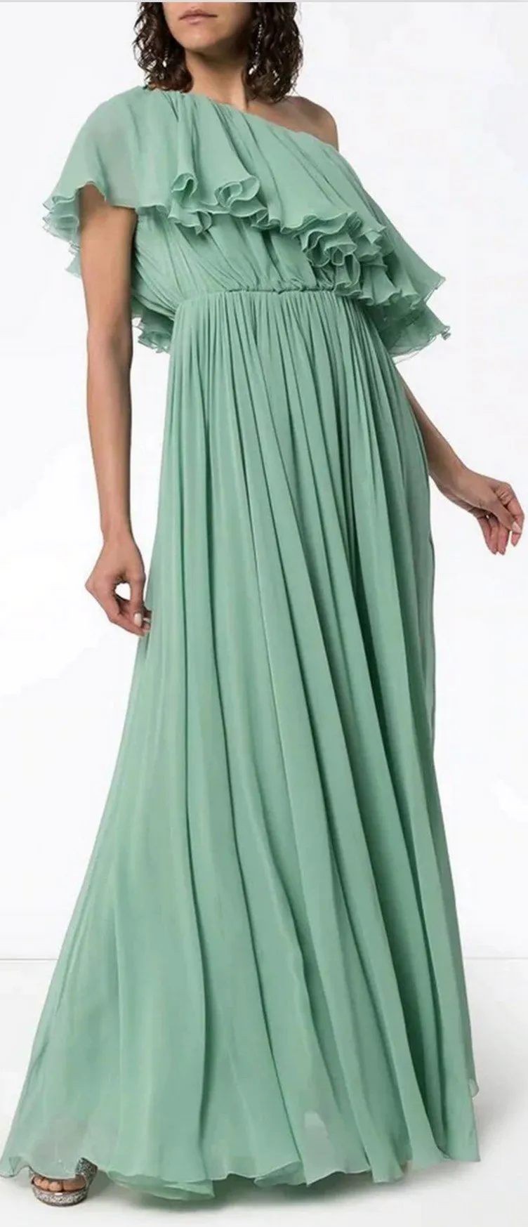 One-Shoulder Ruffle Gown