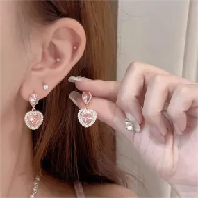 Pink Elegant Dangling Heart Earrings