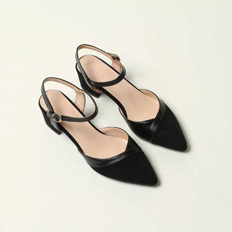 Pointed Toe Low Chunky Heels Pump Shoes