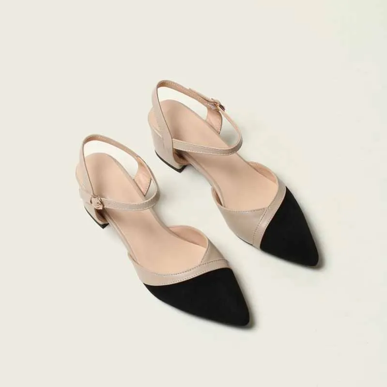 Pointed Toe Low Chunky Heels Pump Shoes