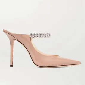 Pointed Toe Patent Diamante Strap Mule Heels