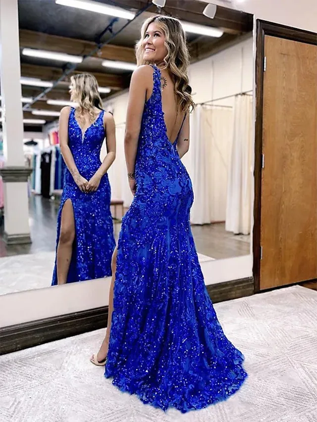 Prom Dresses Sparkle & Shine Dress Formal  Sleeveless V Neck Sequined Backless with Sequin