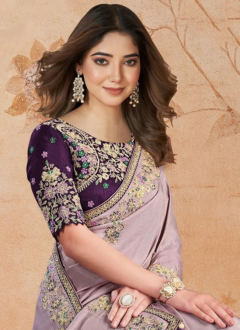 Purple Embroidered Traditional Wedding Saree