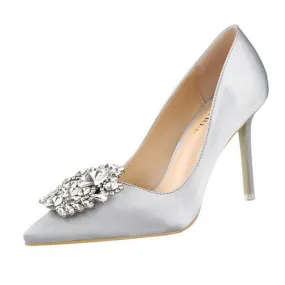 Rhinestone Satin Pointed High Heels