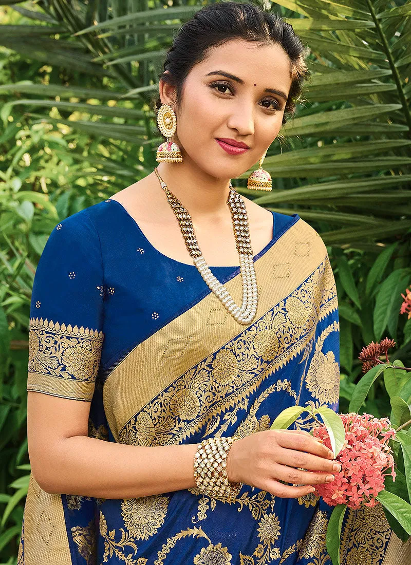 Royal Blue Silk Saree With Blouse