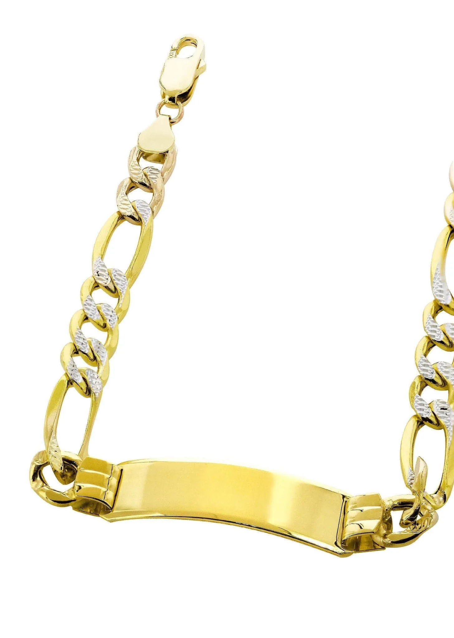 Semi Solid  ID Pave Figaro Bracelet 10K/14K Yellow Gold