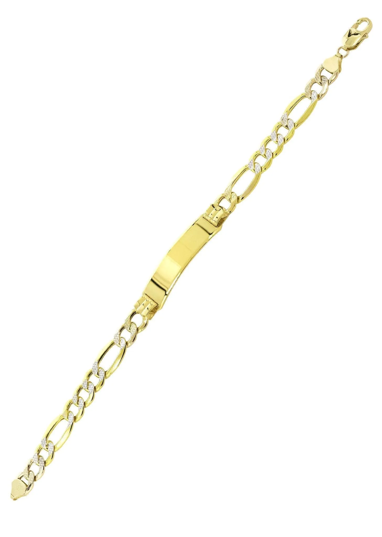 Semi Solid  ID Pave Figaro Bracelet 10K/14K Yellow Gold