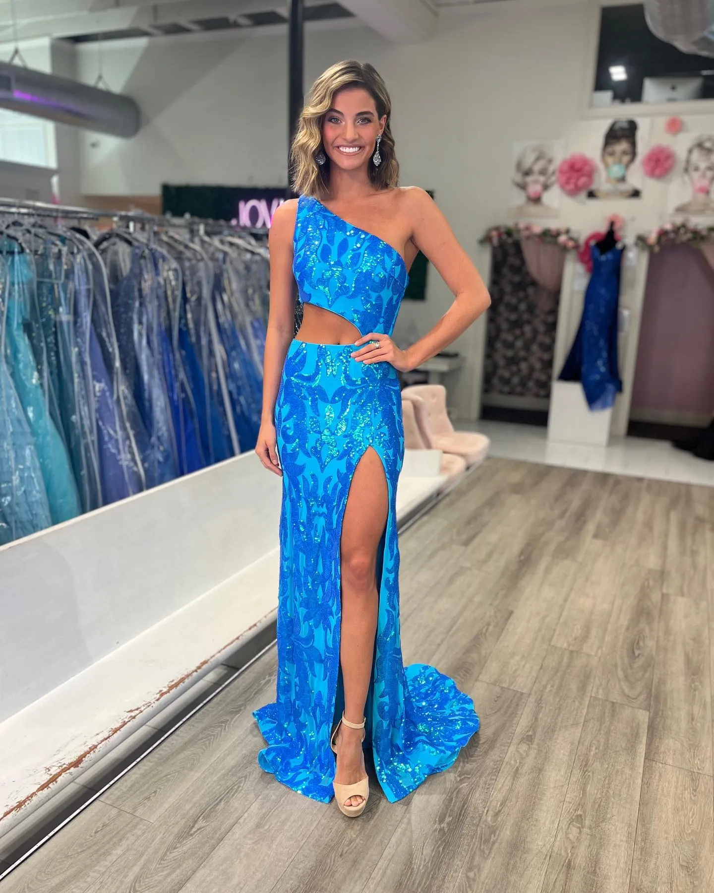 Sequin Fitted One Shoulder Slit Gown by Jovani 22853