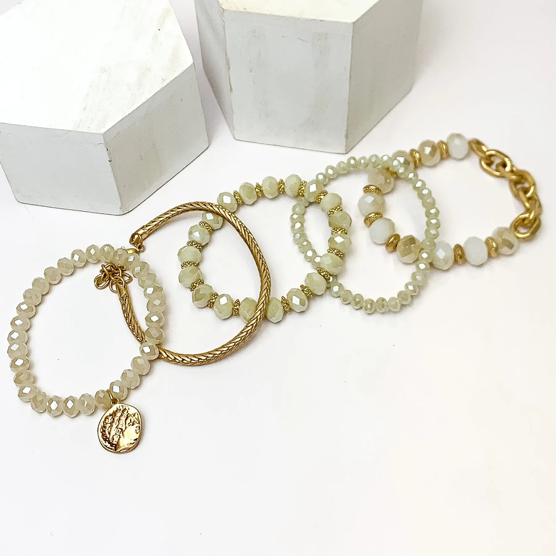 Set of Five | City Dreamer Gold Tone Bracelet Set in Ivory