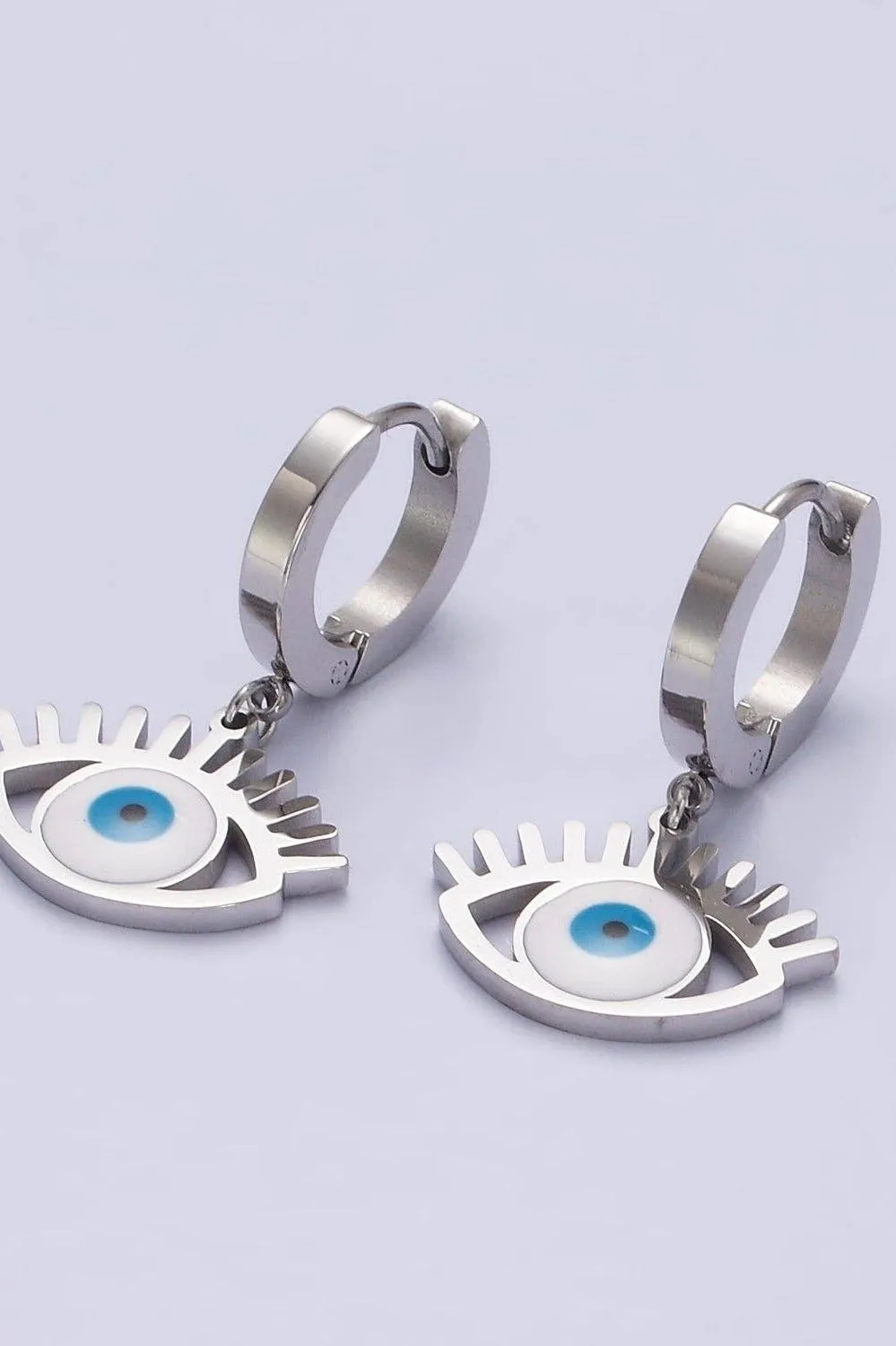 Stainless Steel Evil Eye Lash Enamel Drop Huggie Earrings