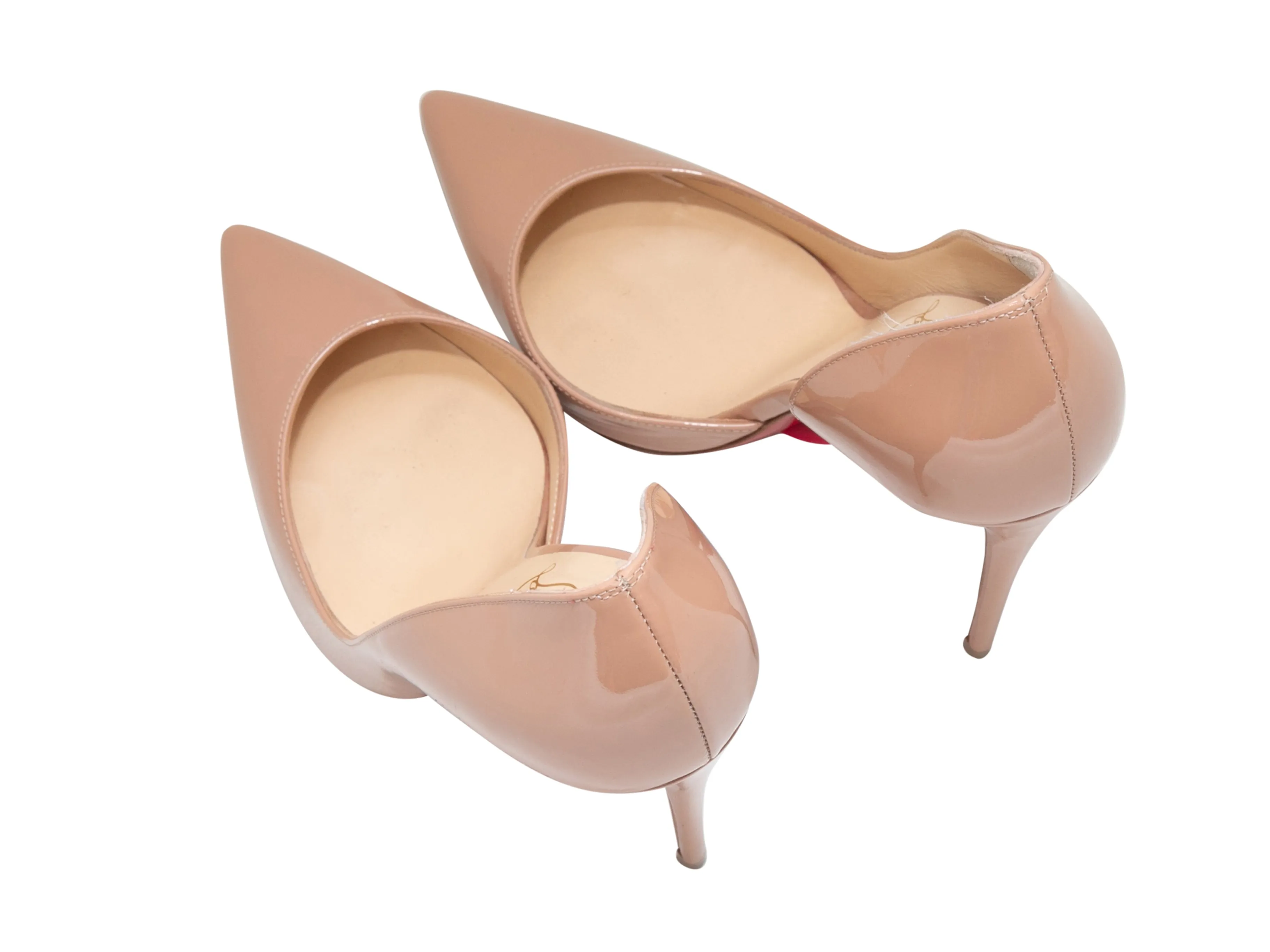 Tan Christian Louboutin Pointed-Toe Patent Pumps Size 37