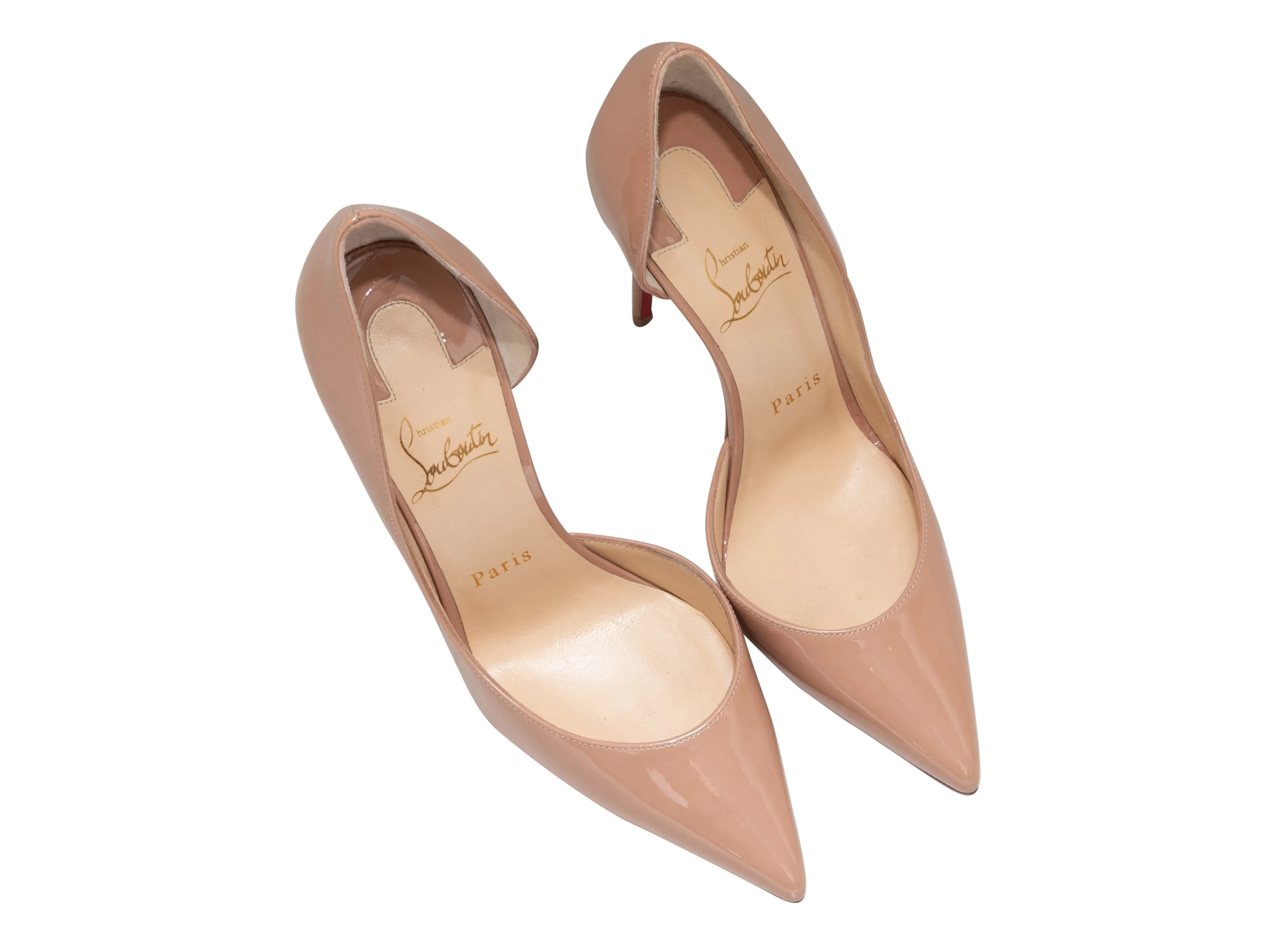 Tan Christian Louboutin Pointed-Toe Patent Pumps Size 37