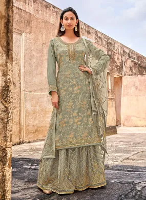 Teal Golden Zari Embroidered Wedding Palazzo Suit