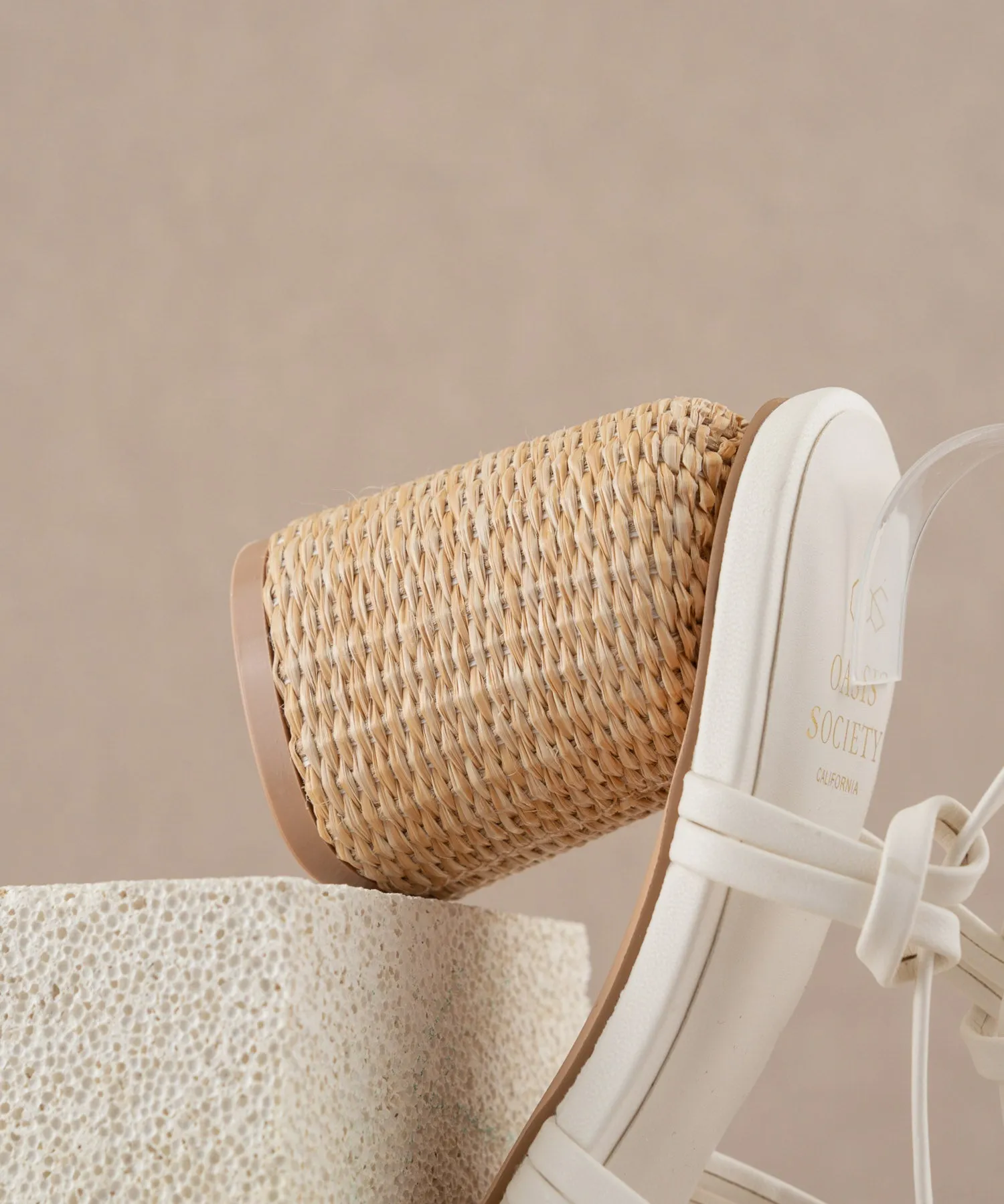 The Monza | White Strappy Basket Weave Heel