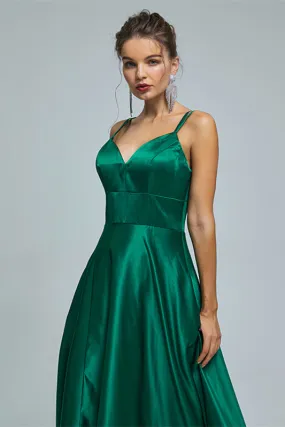 V-Neck Spaghetti Strap with Pocket Side Slit Special Long Prom Dresses