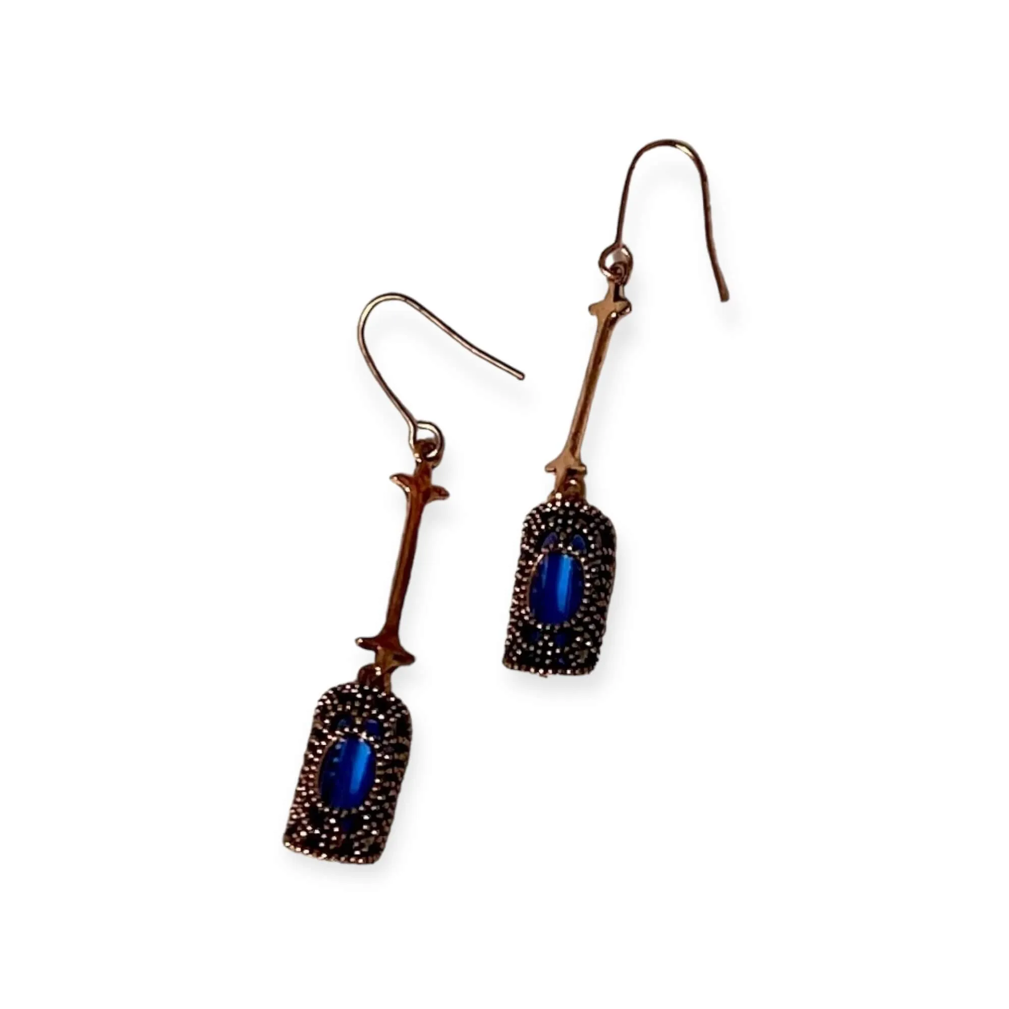 Victorian-Inspired Blue Crystal Filigree Dangle Earrings