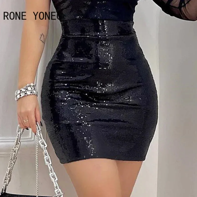 Women Chic Sequins One Shoulder Long Sleeves Sexy Mini Bodycon dress