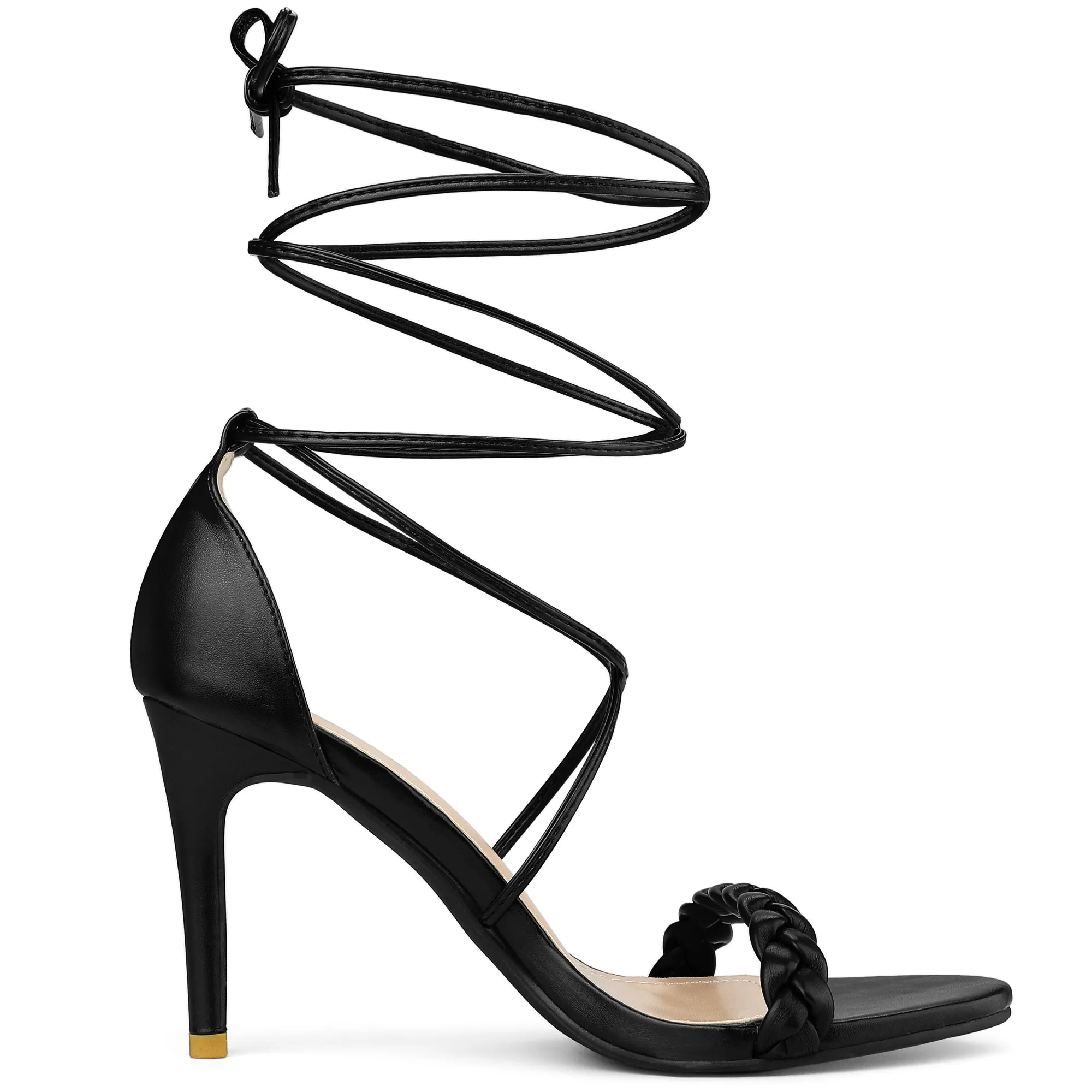 Woven Strap Lace Up Strappy Stiletto Heel Sandals